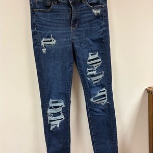 American Eagle Outfitters Dark Blue Distressed Skinny Jeans Size 10